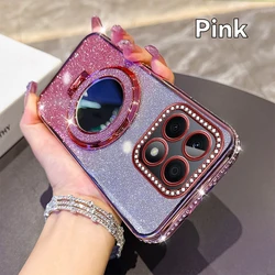 Glitter Plating Silicone Phone Case with Magnetic Bracket & Lens Protector - Pink for Honor Pad X8a (Pink)