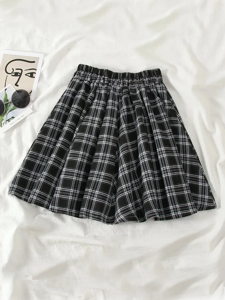 slazenger skort JMPRS Harajuku Plaid Skirt Women Kawaii Cute High Waist A-line Mini Skirt Summer Soft Girl Japanese Style Lolita Streetwear pleated midi skirt Skirts