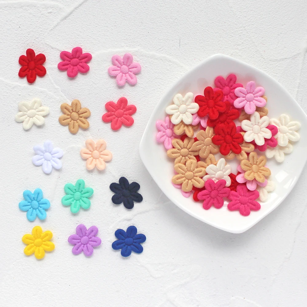 100pcs 16x20mm Fabric Padded Flower Applique for Craft baby accessories Supplies Patches DIY Hair Clips felts