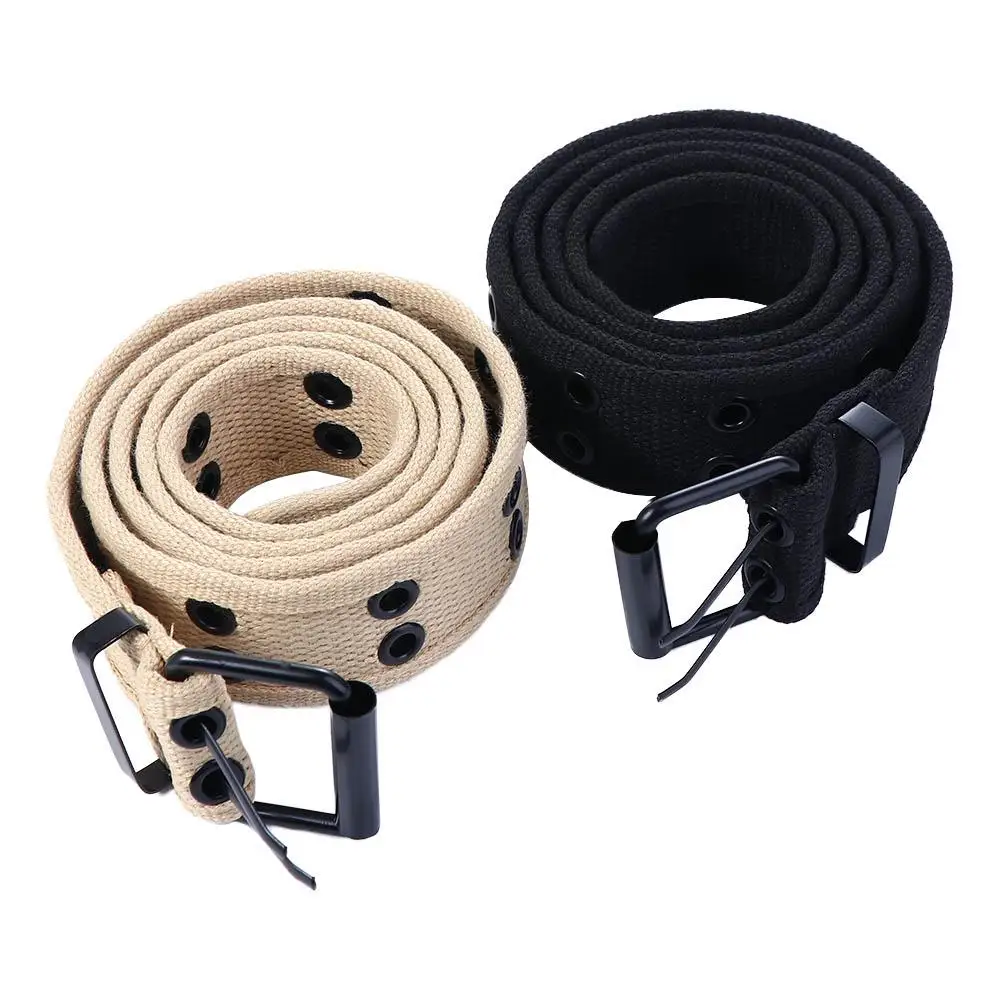 

Retro For Women Hollow Metal Buckle Belt Accessories Canvas Waist Belt Man Waistband Korean Waist Strap Double Grommet Hole