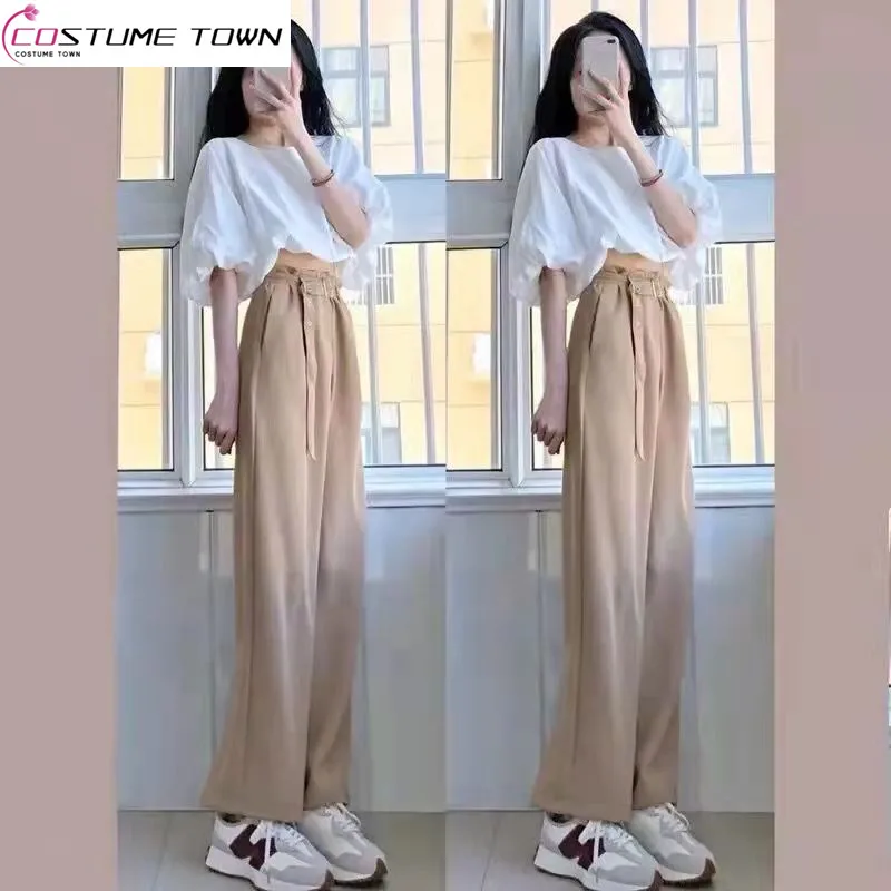 2023 Spring/Summer New Korean Fashion INS Royal Sister Style Girl Bubble Sleeve Top+Wide Leg Pants Two Piece Set