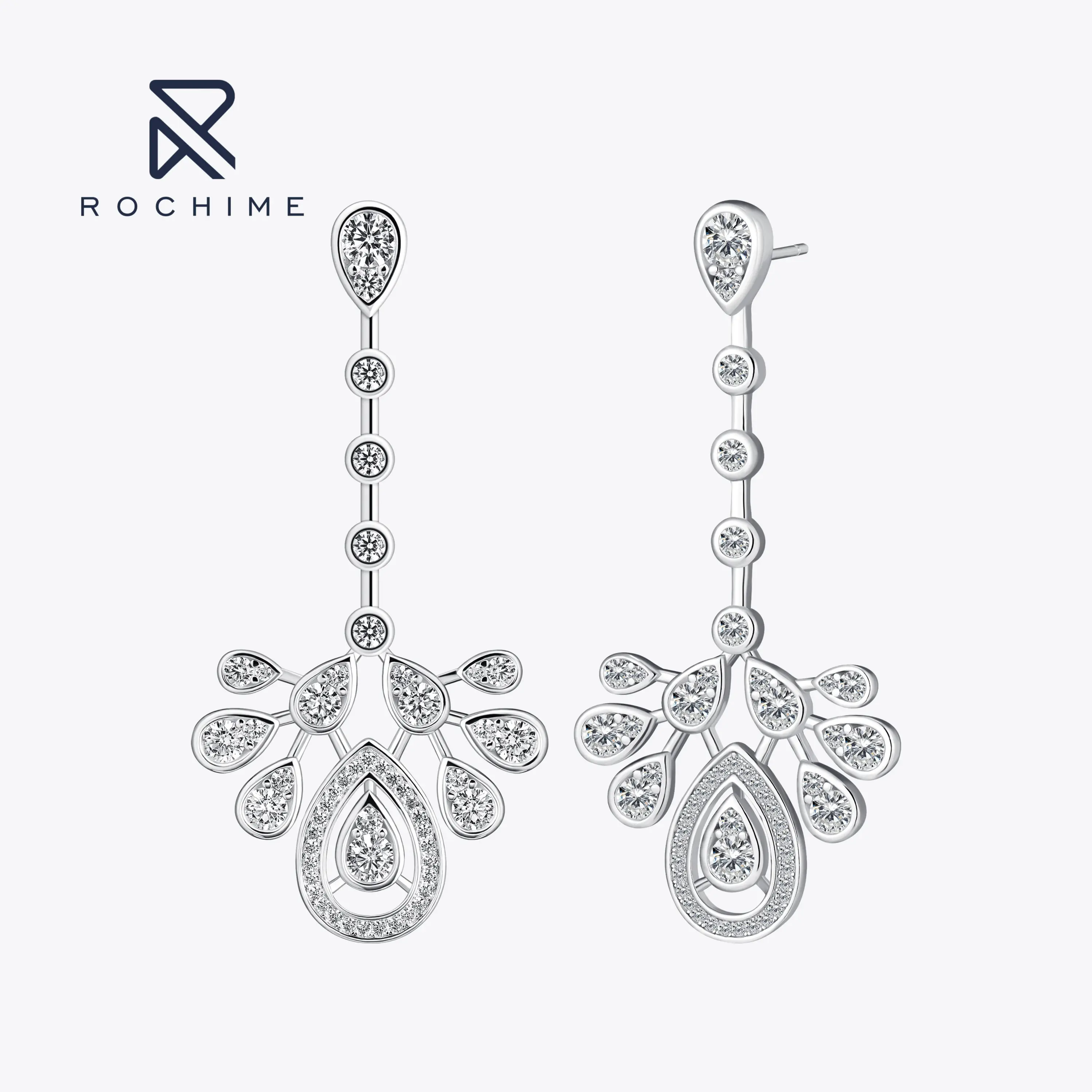 

Rochime Feather Shaped Drop Earrings 925 Sterling Silver Gold Plated 5a Zircon Jewelry For Women