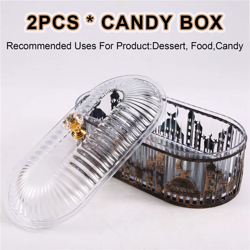 2 Pcs Ramadan Festival Candy Snack Storage Box Eid Candy Snack Jar Ramadan Food Storage Table Decorations As Shown