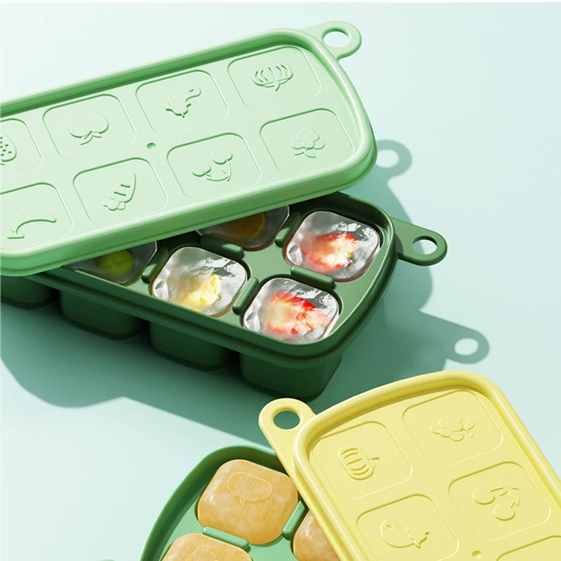 Kitchen Silicone Ice Cube Molds Reusable Ice Grid Tray DIY Whiskey Beverage Square Mold with Lid Food Grade Cube Box