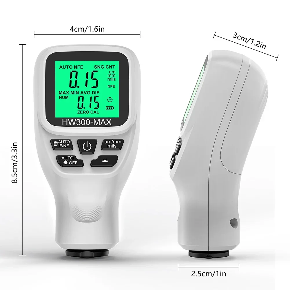Automotive Thickness Gauge HW-300 PRO MAX Mini Car Paint Thickness Meter Electroplate Metal Coating Thickness Gauge 0-2000UM 6