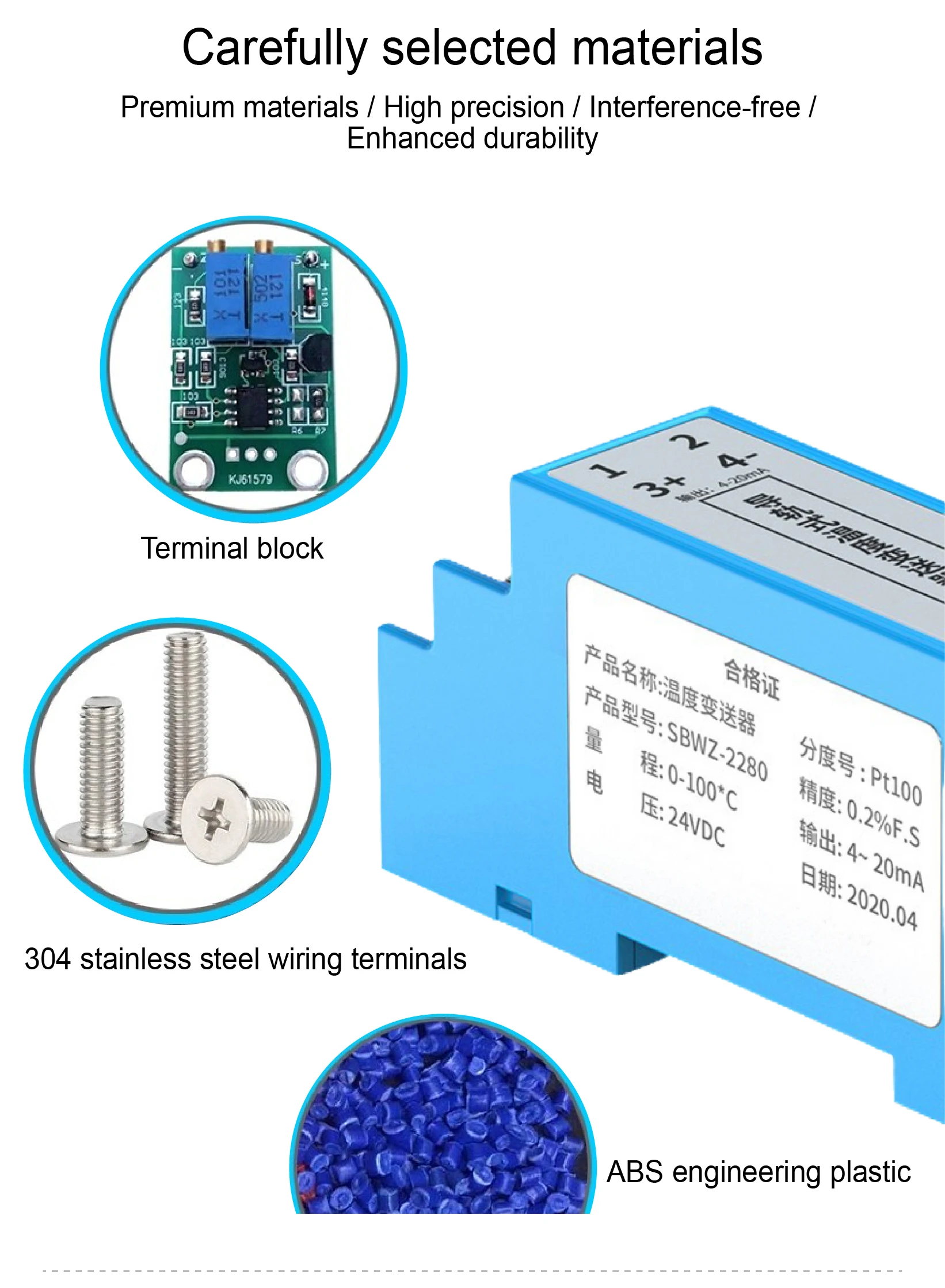 SBWZ-2280 DIN Rail PT100 Temperature Transmitter Module -50°C+500°C 4-20mA 0-10V