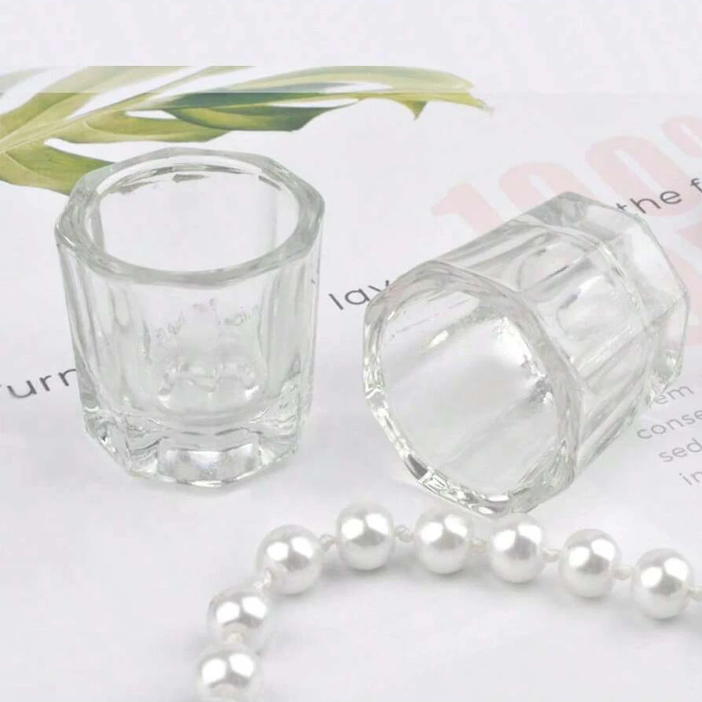 Nail Mixing Bowl Mini Crystal Glass Clear Acrylic Small Octagonal Powder Liquid Nail Cup Nail Brush Cleaning Liquid Mixing Bowl Tool