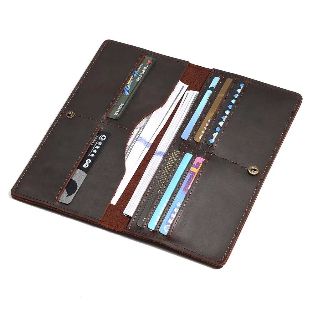 Crazy Horse Retro Men Wallet Long Simple and Thin Handheld Bag Men's Genuine Leather Multi Card Wallet New Style