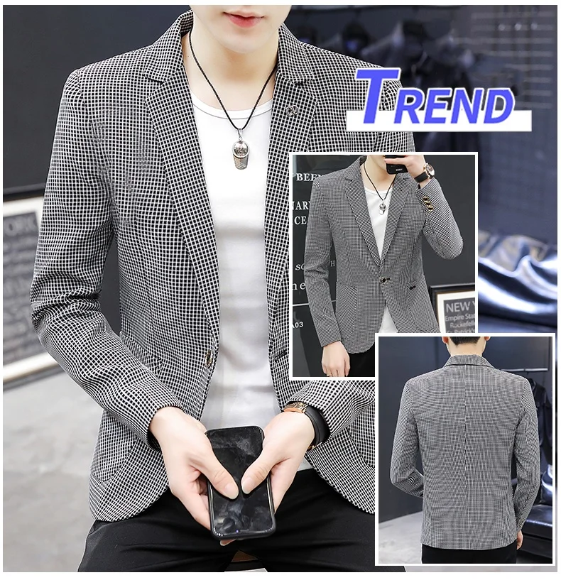 Description Picture 4 of itemNew boutique fashion trend casual suit men's suit Korean version slim handsome single west jacket men's small suit