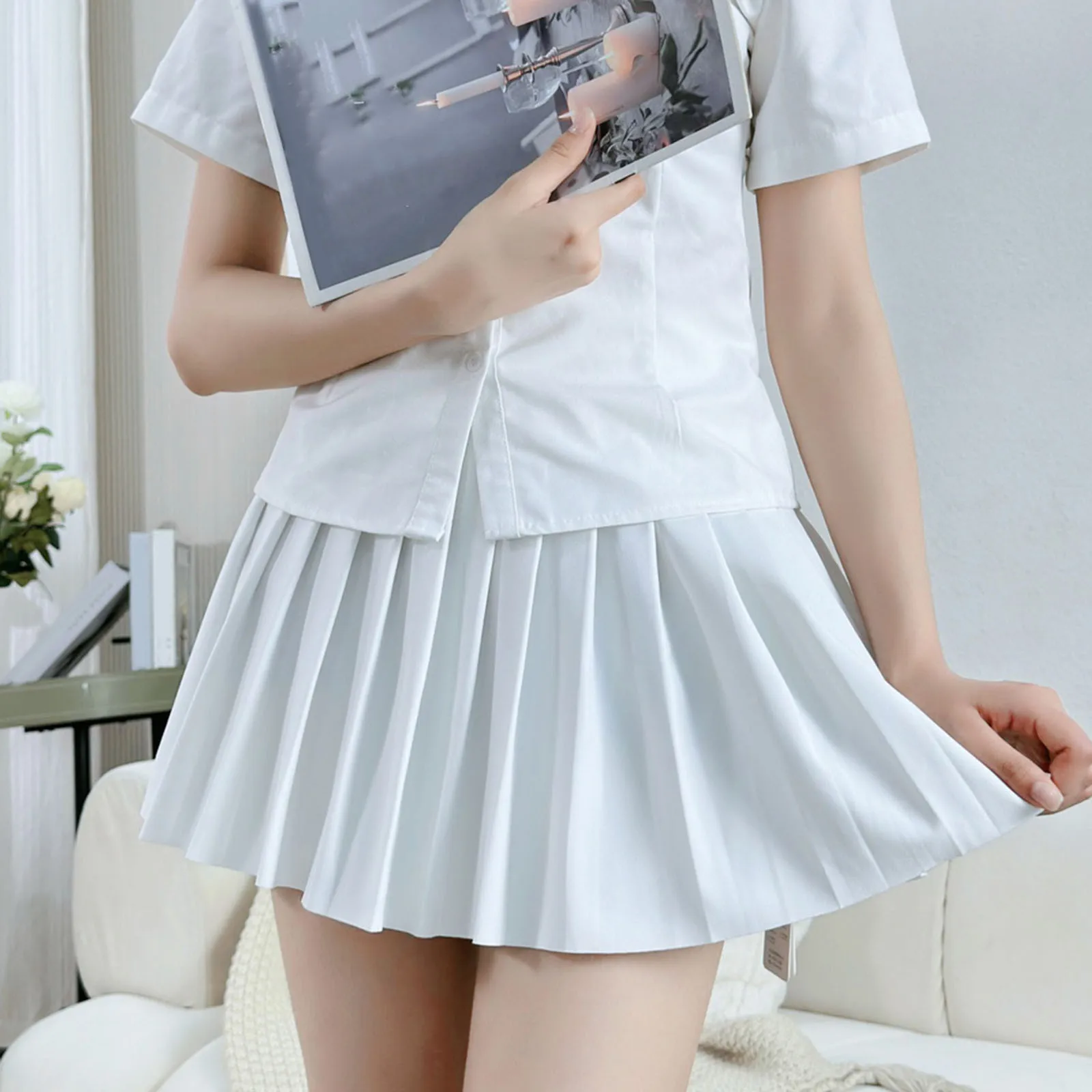 

Womens High Waisted Pleated Skirt Basic Solid Versatile Casual Womens Teen Girls Mini Tennis Short School Skater Skirts