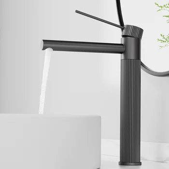 ก๊อกน้ําอ่างล้างหน้าสแตนเลสทอง/สีดําก๊อกน้ําห้องน้ํา Crane สูงก๊อกน้ําอ่างล้างจานร้อนเย็นอ่างล้างจานก๊อกน้ําห้องน้ํา 1