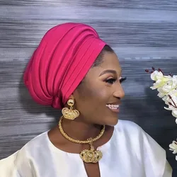 2024 New African Women Auto Gele Headtie Aso Oke Turban Cap Nigeria Female Head Wraps Already Made Muslim Hijab Party Headpiece