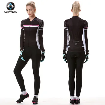 XINTOWN Xinling Style Autumn Winter Women's Cycling Jersey Set, Long Sleeve Bicycle Clothing & Pants, Moisture Wicking 1