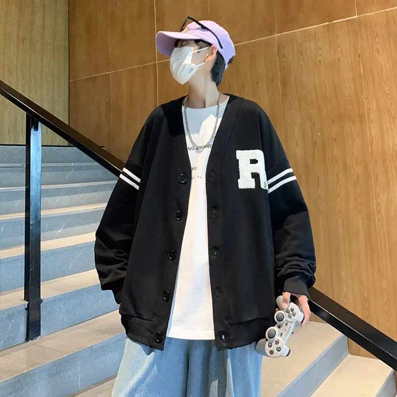 남성용 캐쥬얼 맨투맨 가디건, 트렌디한 한국 스타일, 루즈핏 홍콩 스타일, 독특한 하이 스트리트, 트렌디 브랜드 재킷, 가을