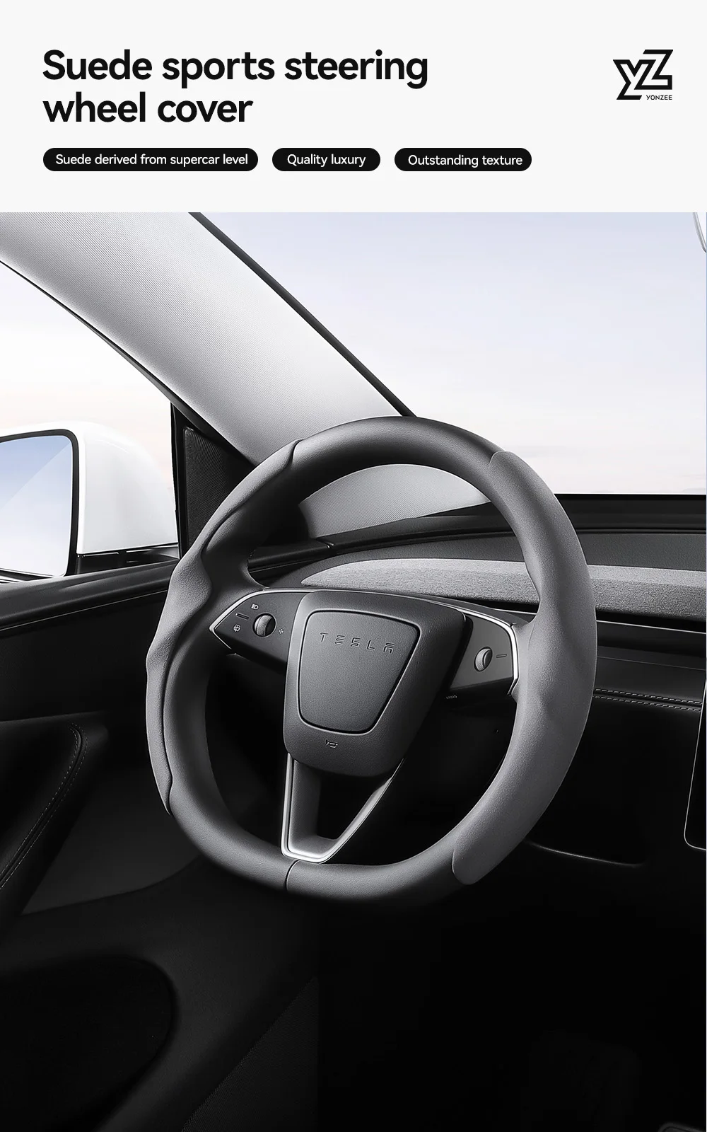 YZ Für Tesla Model 3 Y Highland Juniper 2026 Wildleder-Samt Lenkradbezug DIY Carbonfaser-Textur Sport-Lenkrad – Detail 1