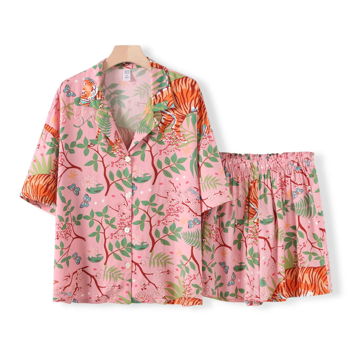 Tiger Animals Print Shorts Pajamas Women's Home Suit Comfortable Cotton Viscose Pajama Set for Spring and Summer Ladies Homewear