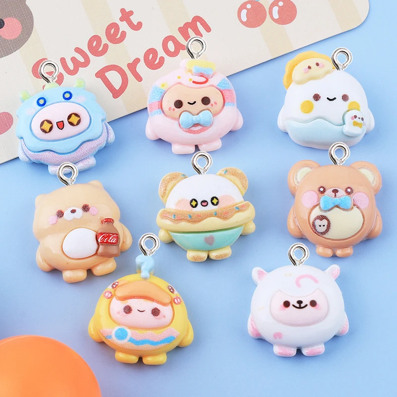 

10Pcs Catoon Egg Baby Resin Charms Kawaii Bear Sheep Jewelry Decor Pendants DIY Handmade Flatback Accessories Cute Keychain Hook