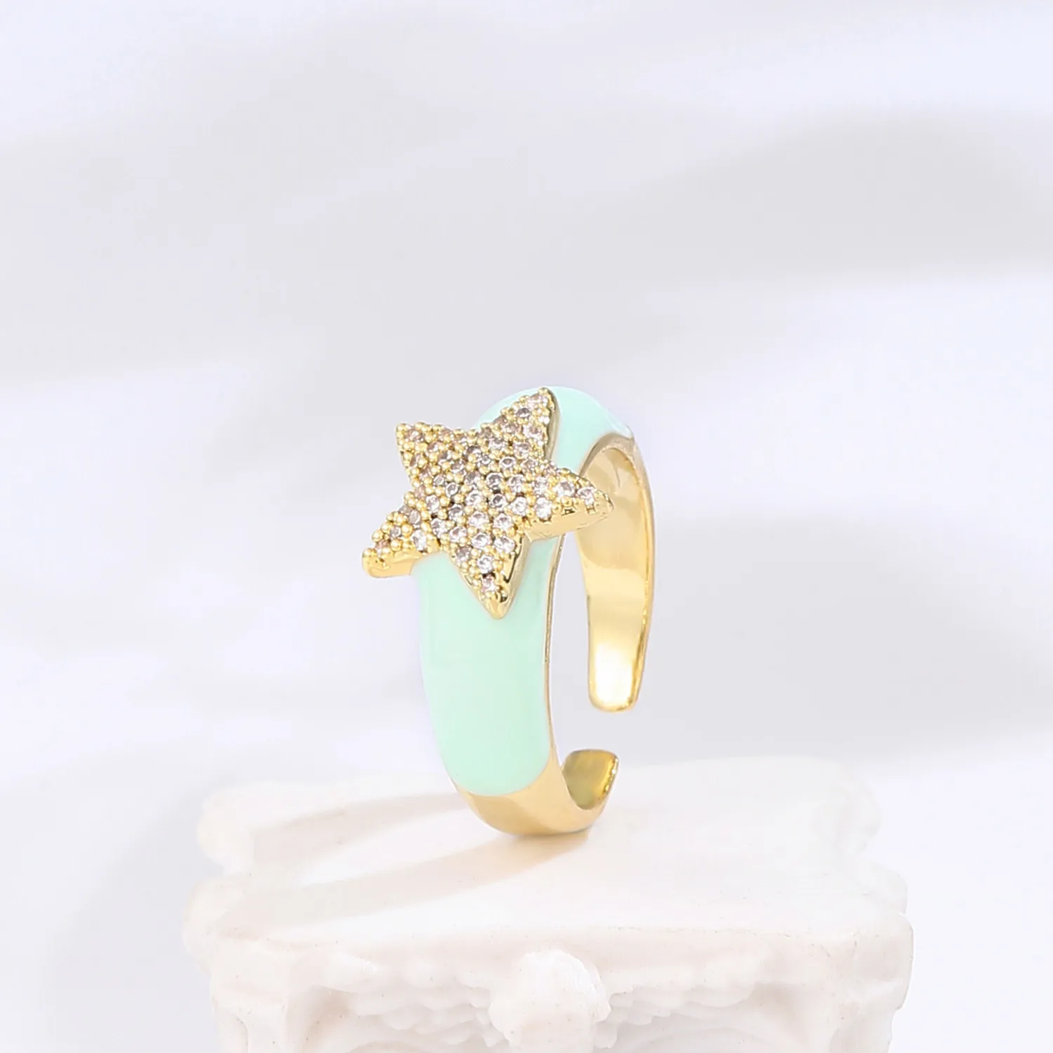 2021 INS Color Rainbow Fashion Rings For Women Finger Jewelry Clear CZ Colorful Neon Enamel Open Adjusted Dome Ring