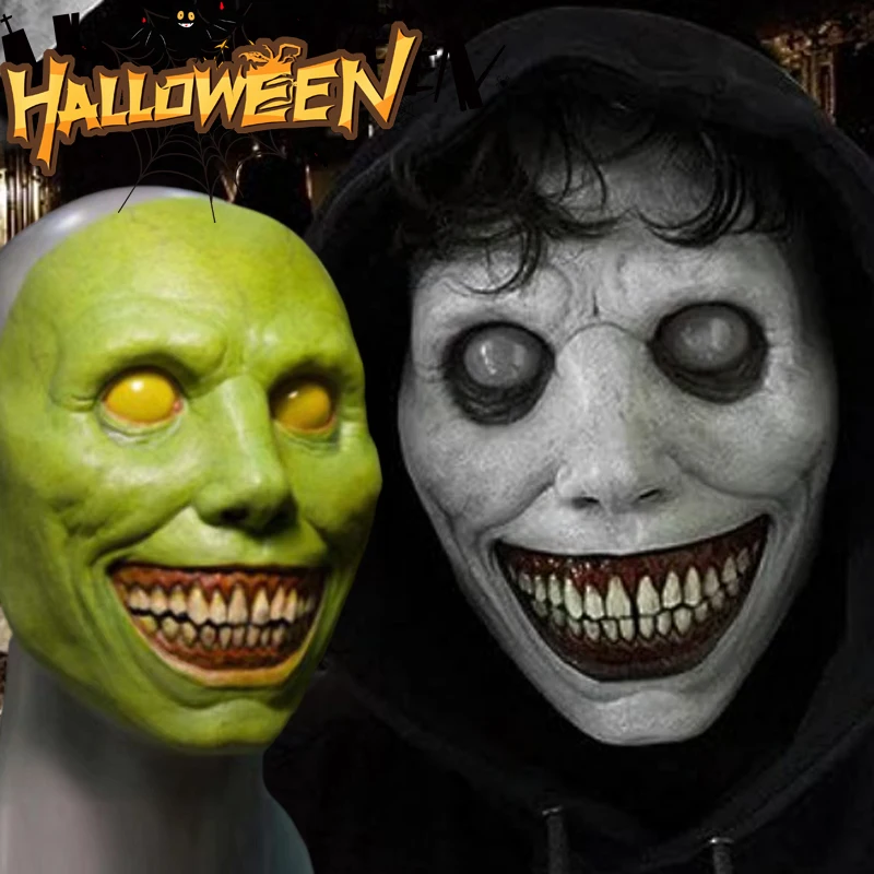 

Halloween Creepy Smile Horror Mask Adult Half "Exorcist" Green White Demon Mask Cosplay Props The Evil Party Masks Accessorie