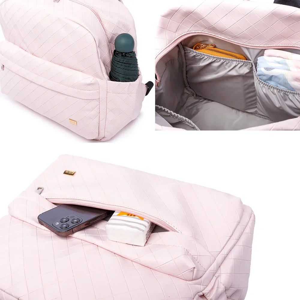 Soboba Waterproof Plaid Pink Diaper Backpack for Moms with Large Capacity and Well-Organized Space Nappy Changing Bag 5