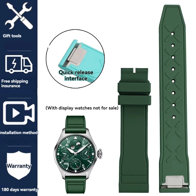 thumbnail image 1 of Correa de caucho FKM con eslabón final de acero de liberación rápida de 20 mm y 21 mm para cronómetro IWC Pilot Mark 20, correa de reloj de caucho fluorado resistente al agua para hombre, 1 of 5