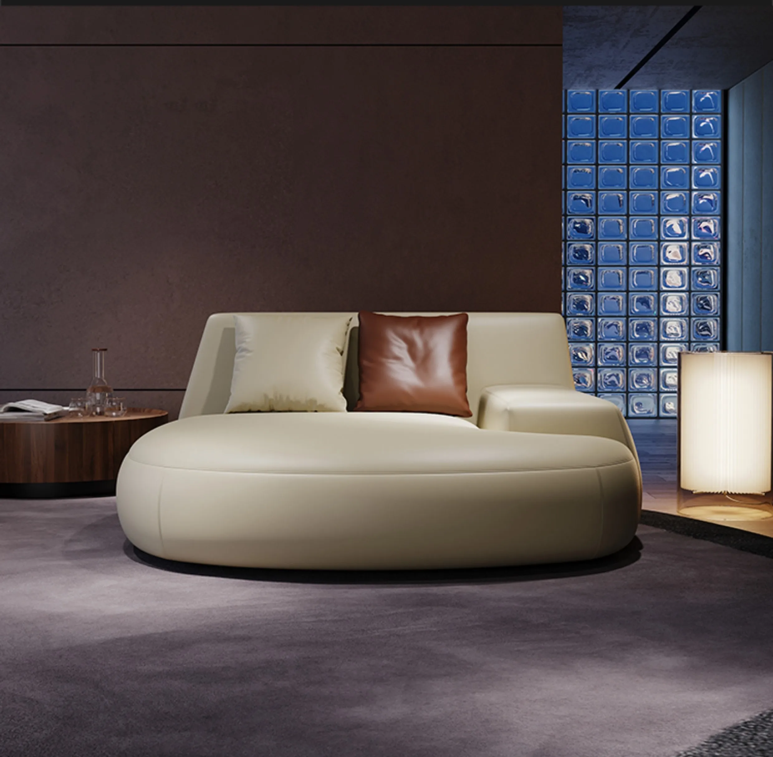 

Single person sofa, modern living room, leisure chair, bedroom, lazy person tatami, top layer leather circular sofa