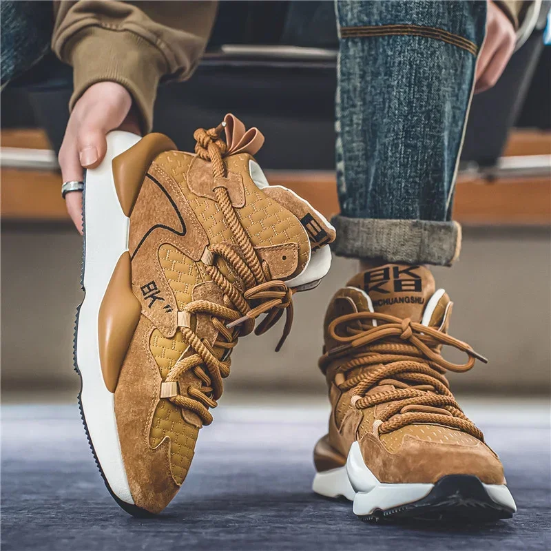 New Autumn and Winter High Cut Plush Warm and Trendy Shoes for Sports and Leisure Men's Fashionable Lace Up Youth Running Shoes 4