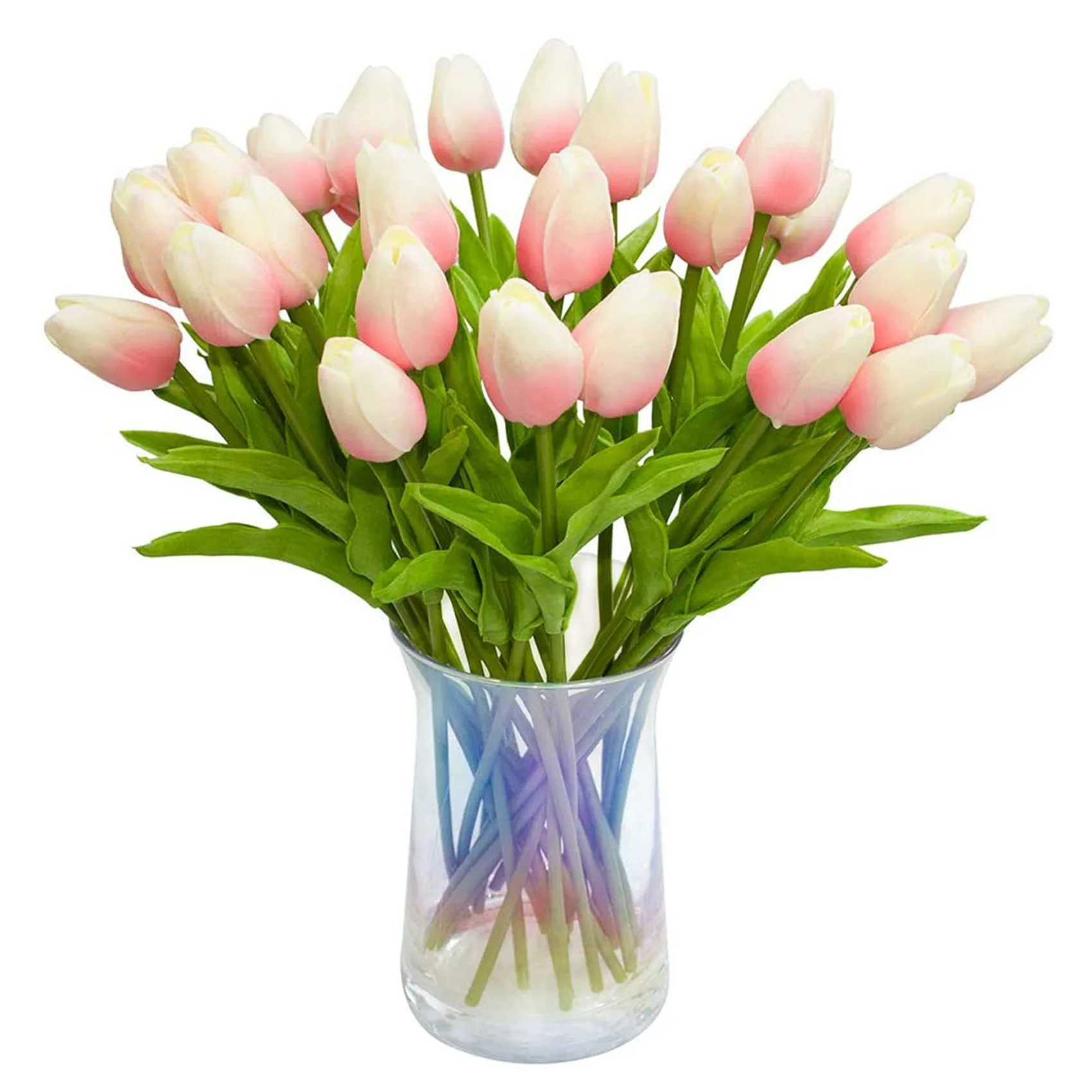 

30Pcs Artificial Tulips Flowers Real Touch Tulips Fake Holland PU Tulip Bouquet Latex Flower White Tulip(Light Pink)