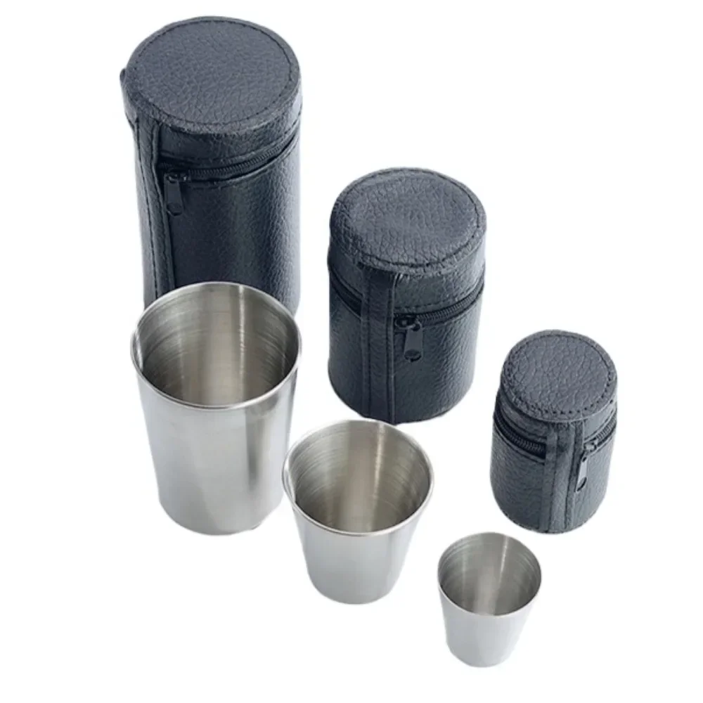 Drinkware 4 Pcs/set Outdoor Practical Travel Stainless Steel Cup Mini Set Whiskey Glass Cups Personalized Gifts Kitchen Dining - 4
