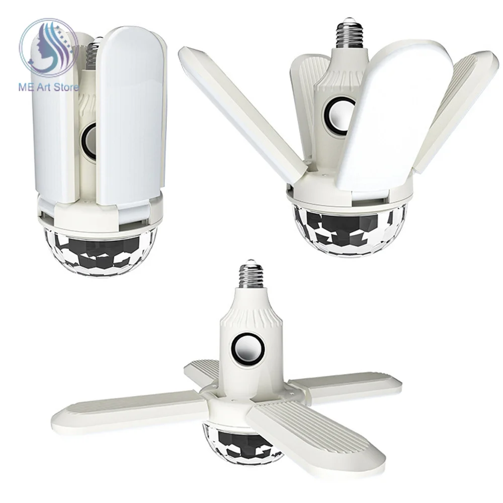 E27 LED Bulb Fan Blade Four-leaf Music Lamp Bluetooth Speaker Foldable LED Light Bulb Ceiling Light With Remote Controller smart led light bulbs
