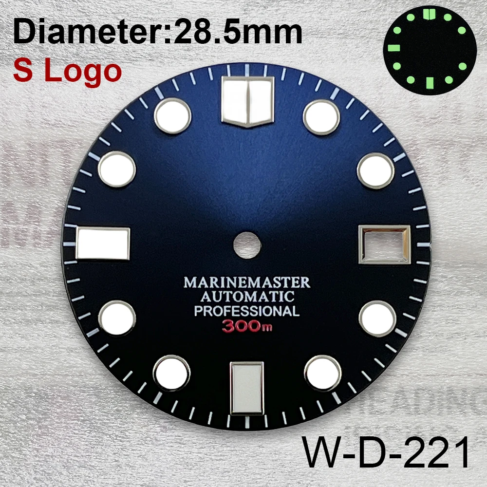 28.5mm S Logo  Fish Scale Dial Suitable For NH35/NH35A/NH36/4R/7S Movement Green Luminous Watches Modification Accessories