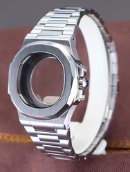 Premium Sapphire Crystal Glass Watch Case with Waterproof Protection, 39.5mm Watchband Parts for NH35 NH36 (Case and strap)