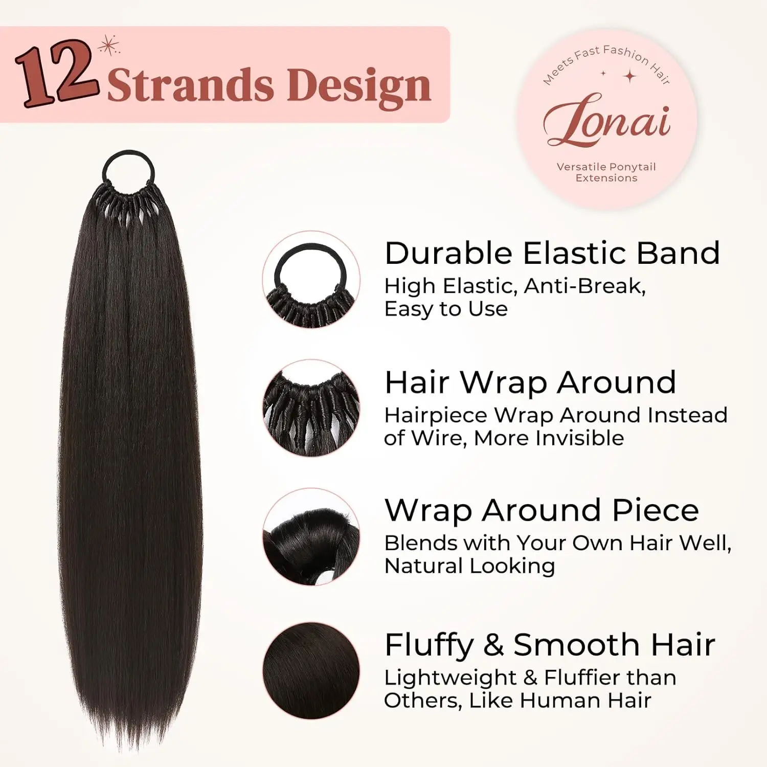 LUPU Synthetic Ponytail Hair Extensions Long Straight False Ponytail Tails With Rubber Band Fake Hairpiece For White Black Woman