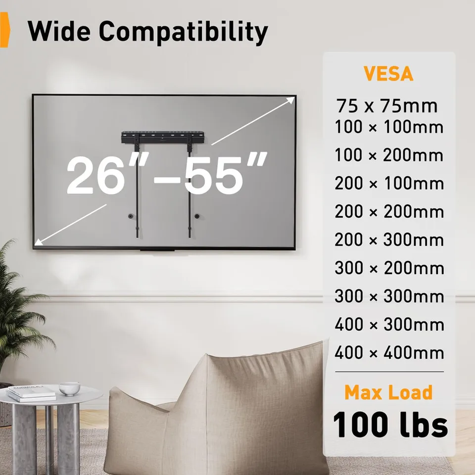 Support TV Mural Pour Écrans De 26 à 55", Max VESA 400x400mm Avec Bras