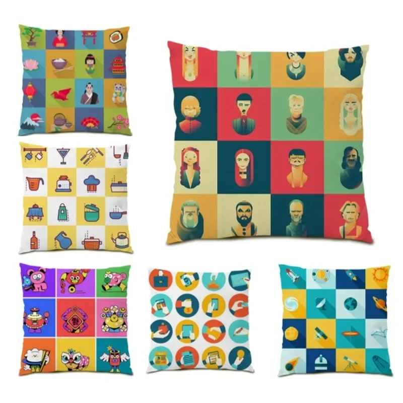 

Cartoon Pattern Pillow Cover Geometric Luxury Fashion Home Reversible Cushion Cover 45x45cm Sofa Decoration Cojines DE1785