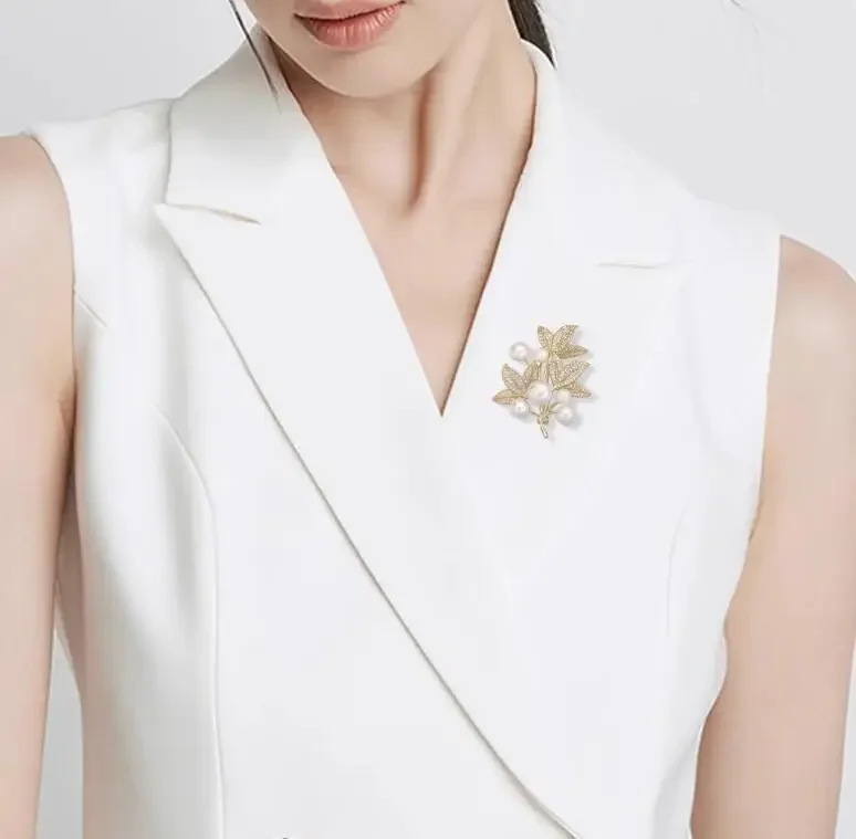 Spilla Con Perle Per Donne - Fiocco Elegante In Lega Dorata Con Perle Artificiali - Foto 10