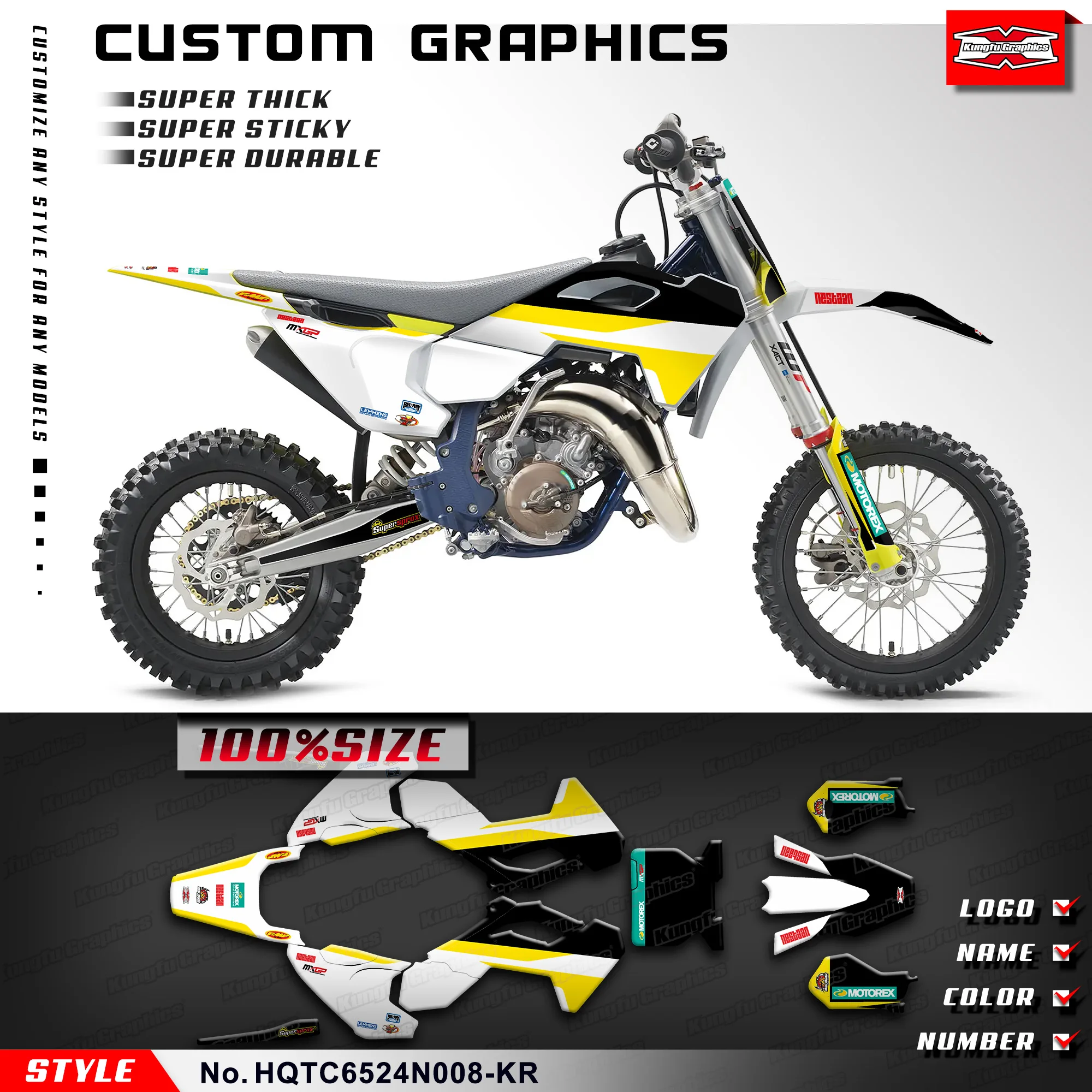 

KUNGFU, графический набор, наклейки, наклейки для Husqvarna TC65 TC 65 2024, HQTC6524N008-KR