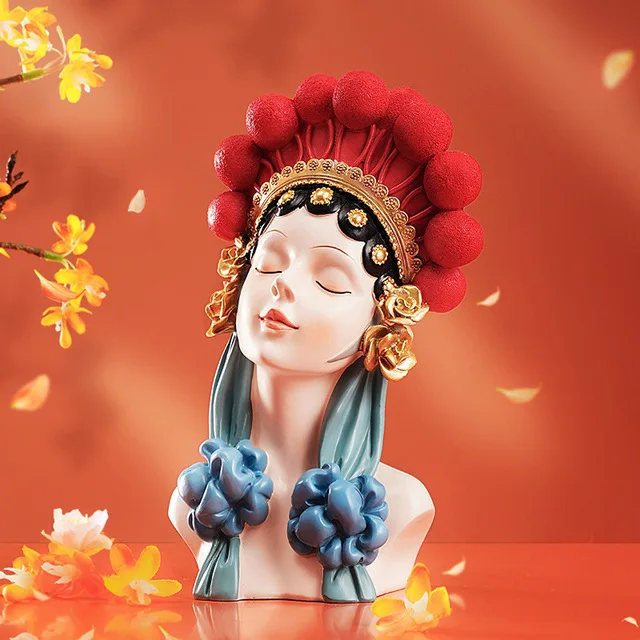

Chinese National Tide Style Creative Peking Opera Hua Dan Resin Ornaments Home Room Figurines Decoration Bookshelf Accessories