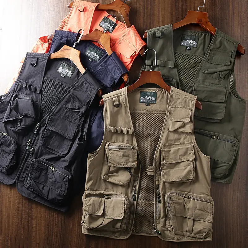 Bomber Jacket Men Military Tactical Vest Multi-pocket Zipper Waistcoat Outdoor Hiking Fishing Waterproof Breathable Quick Drying