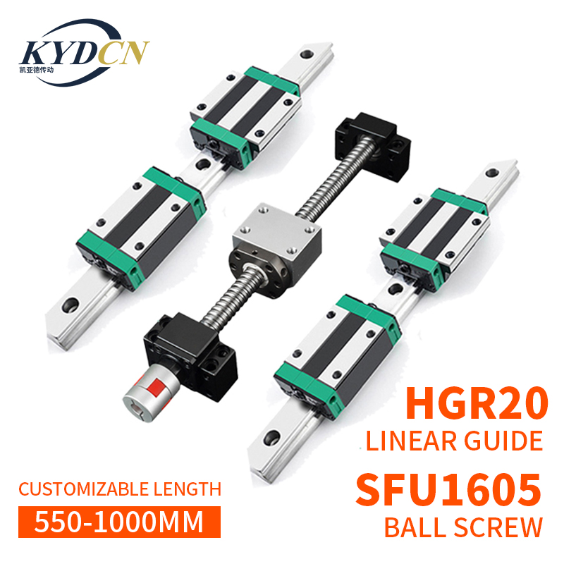 KYDCN 2PC HGR20+4PC HGH20CA/HGW20CC+1 set SFU1605 SFU1610 L550-1000MM ball screw for CNC part