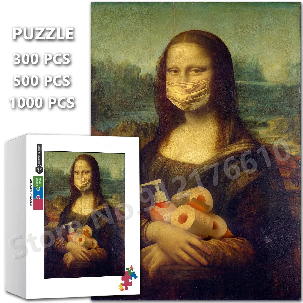 

Funny Mona Lisa 300/500/1000 Pieces Jigsaw Puzzles Classical Artwork Print Puzzle Decompress Educational Toys Christmas Gifts