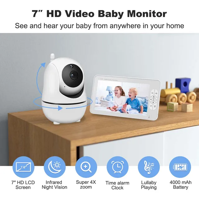 Moniteur sans fil pour bébé SM70 avec caméra PTZ, haute sécurité