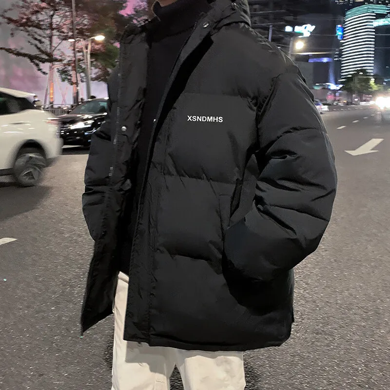 Hip Hop Men Parkas Winter Warm Jacket Thick Windbreaker Windproof Zipper Puffer Jacket Hooded Jacket Korean Long Sleeve New
