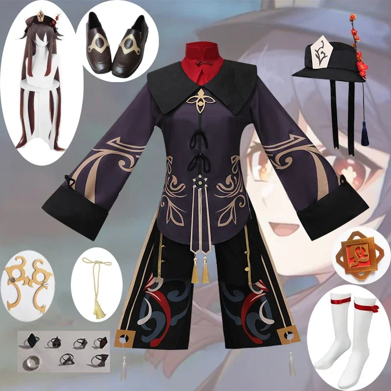 Set Déco Hu Tao – 6 Pièces – Porte-clés, Stand Acrylique, Badge, Carte – Produits Dérivés Genshin Impact