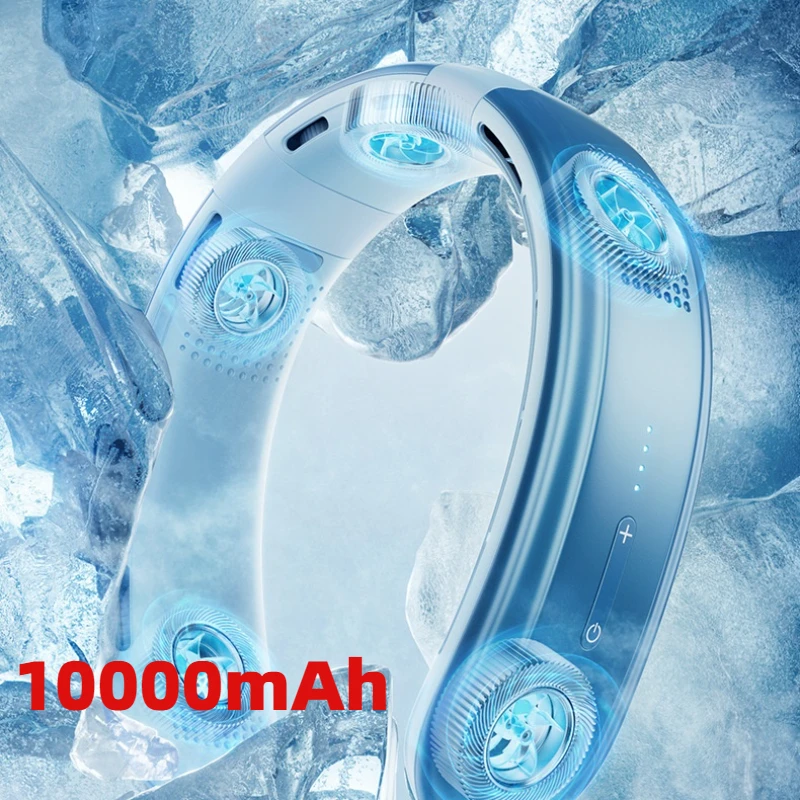

Шейный вентилятор, 10000 мАч, USB перезаряжаемый портативный мини-кондиционер, бесшумный 3-х ступенчатый вентилятор для активного отдыха и спорта на открытом воздухе, безлопастный шейный вентилятор