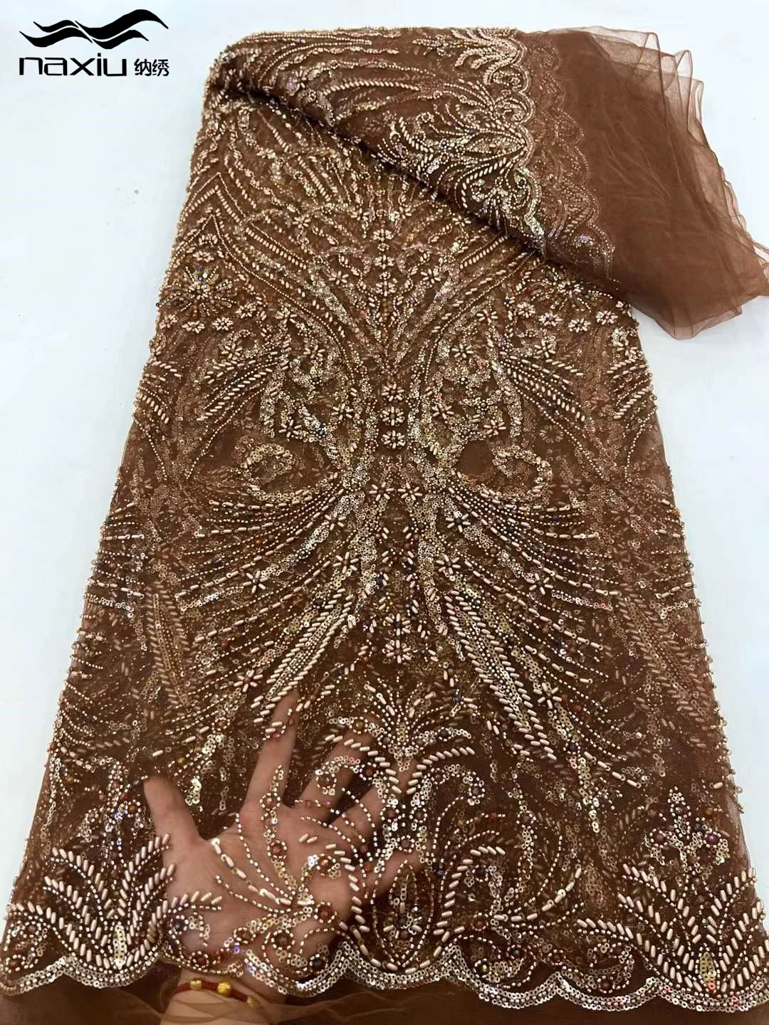 

Французская кружевная ткань из бисера Madison-Luxury, тюль для жениха с африканскими блестками, нигерийская свадьба, высокое качество, 5 ярдов, 2024 г.