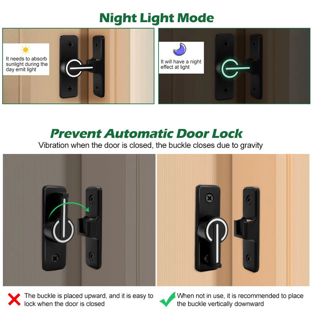 

Latch Barn Door Lock 90° Bathroom Cabinets Door Door Bolt Door Buckle Night Light Mode With Screws Accessories
