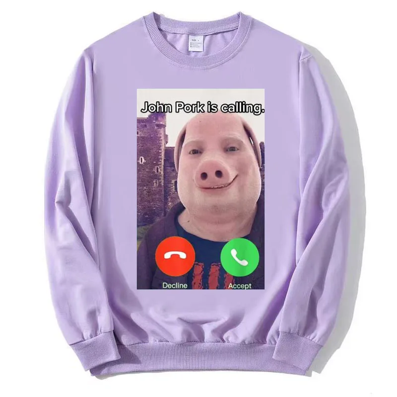 John Schweine fleisch ruft lustige Antwort Anruf Telefon Langarm T-Shirt lustige Schwein Tier liebhaber Sweatshirts Baumwolle Pullover Mantel Geschenke – Detail 4