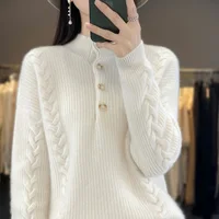 Pull en cachemire tricoté à col mi-haut pour femme, 100% laine, ample, mode coréenne, haut de luxe, nouvelle collection automne/hiver 2023 4
