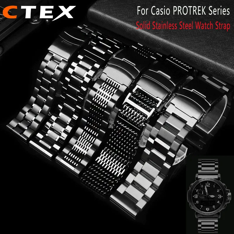 Cinturino Per Orologio In Acciaio Inossidabile Solido Da 24Mm Per Casio Protrek Series Prw-6600 Prg-600Y Prg-650 Prg-600 Accessori Per Orologi Da Uomo
